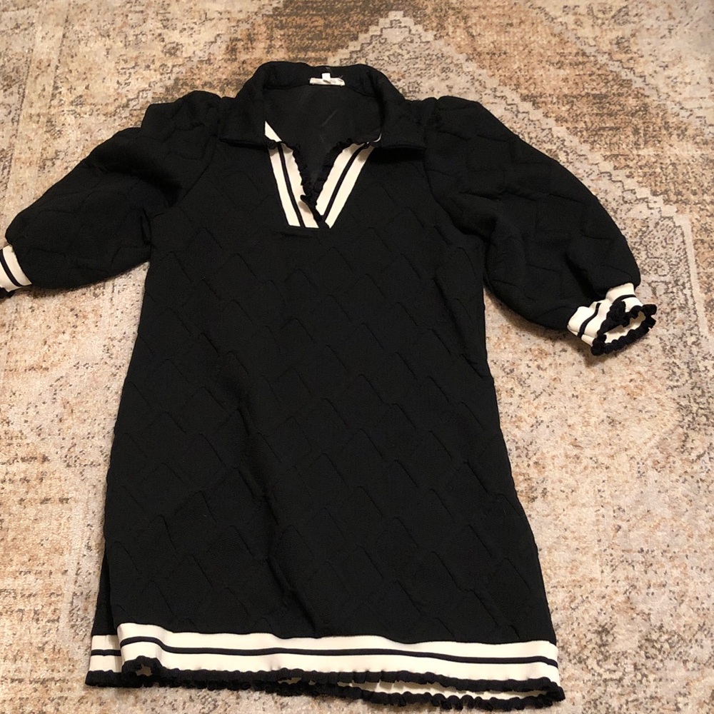 entro Black Knit Polo Dress with White Trim